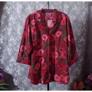 Vixen by Micheline Pitt Edward Scissorhands Kim Blouse Size 2XL NWT Red Florals